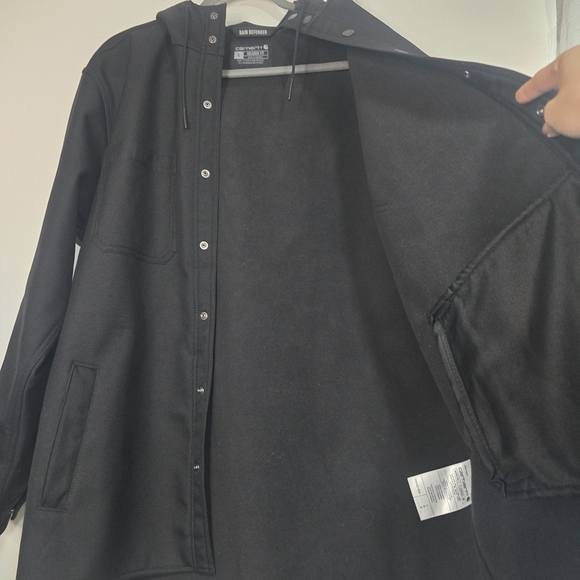 Carhartt Men's Relaxed Fit Rain defender in Black hooded jacket weather Proof - Picture 5 of 12